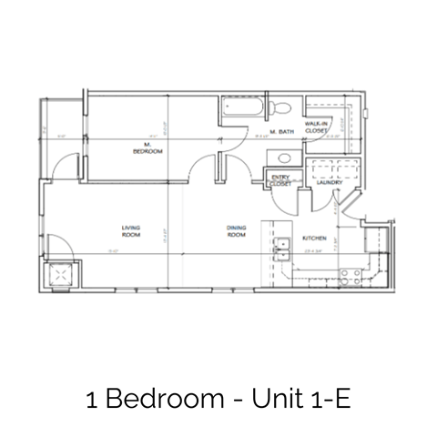 Floor plan for 1 bed, 1 bath, 790 sqft
